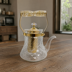 Glass Teapot with Stainless Steel Infuser – Luxury Tea Kettle with Gold Handle