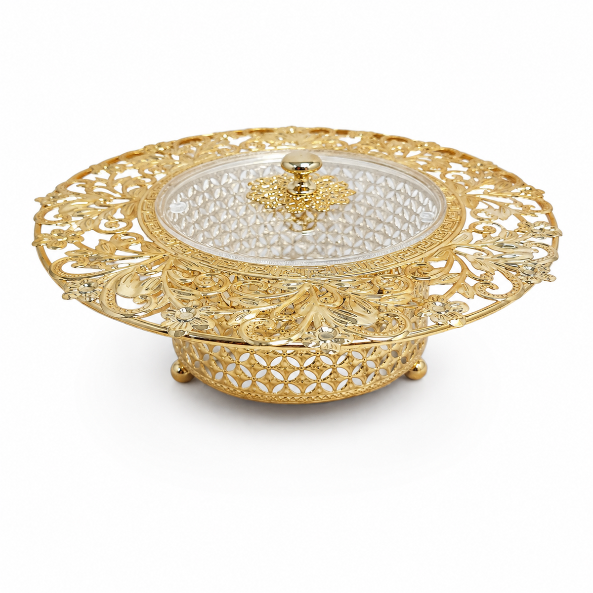 Luxury Gold Covered Serving Dish – Elegant Candy & Date Tray with Lid