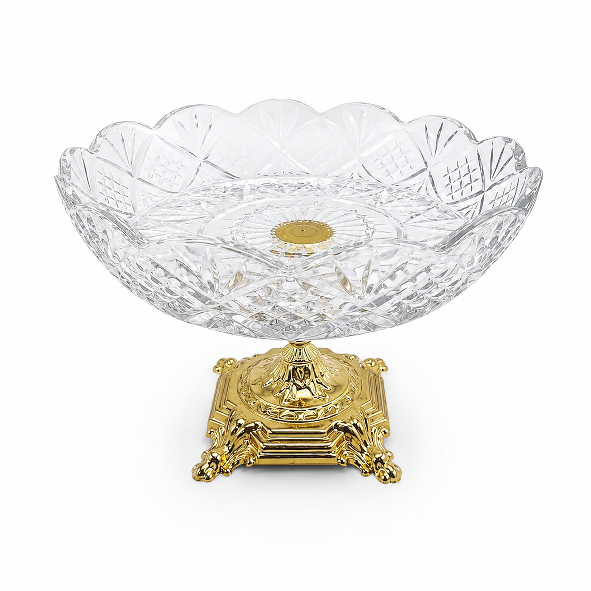 Elegant Crystal Dessert Stand with Gold Base – Pedestal Serving Bowl