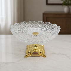 Elegant Crystal Dessert Stand with Gold Base – Pedestal Serving Bowl