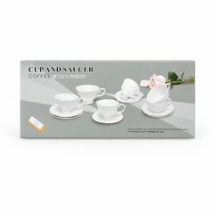 White Porcelain Coffee Cup and Saucer Set Elegant Tea Cups Set