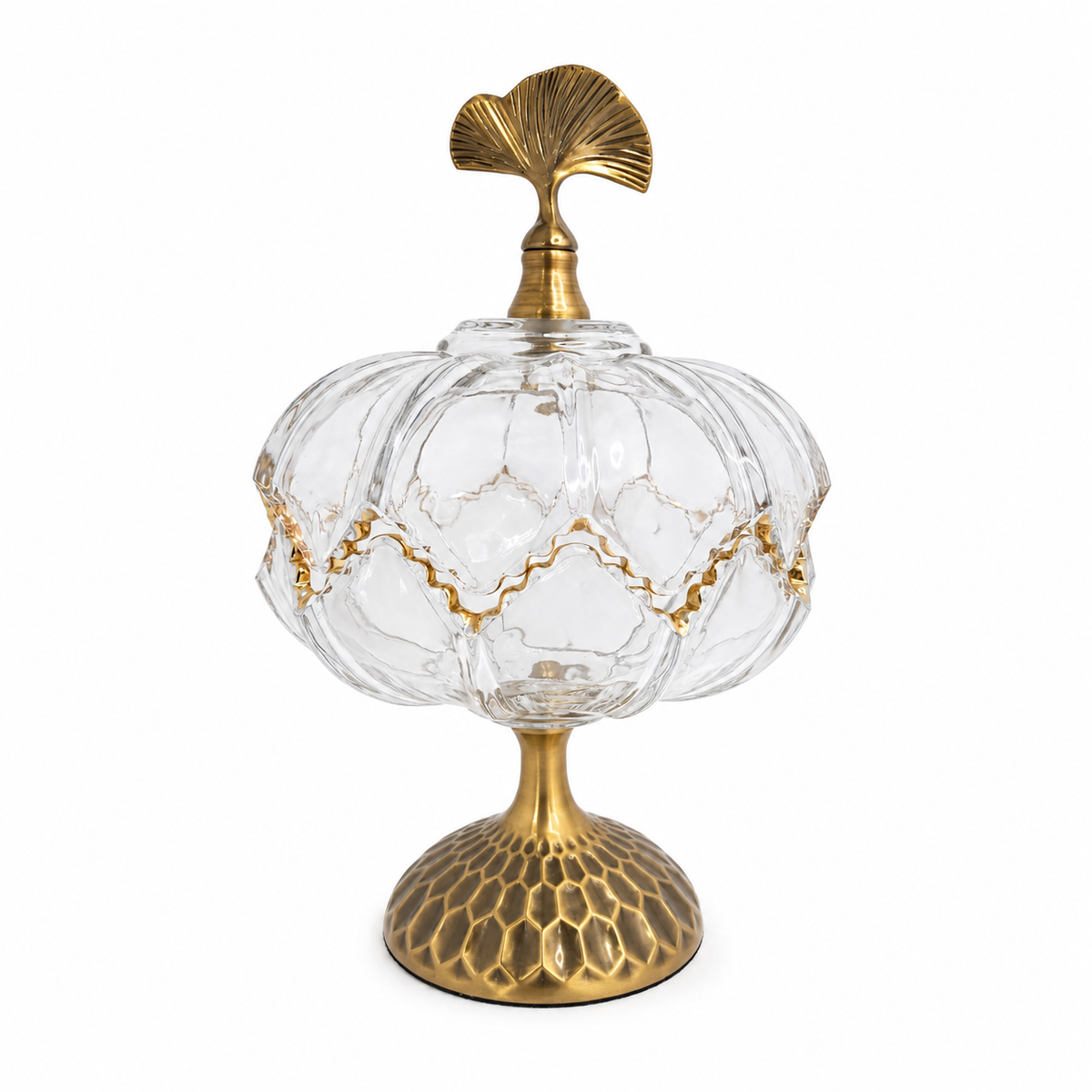 Luxury Glass Candy Jar with Lid & Gold Base – Elegant Pedestal Candy Dish