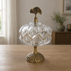 Luxury Glass Candy Jar with Lid & Gold Base – Elegant Pedestal Candy Dish