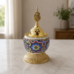 Luxury Moroccan Incense Burner – Gold Lid Mosaic Bakhoor Burner