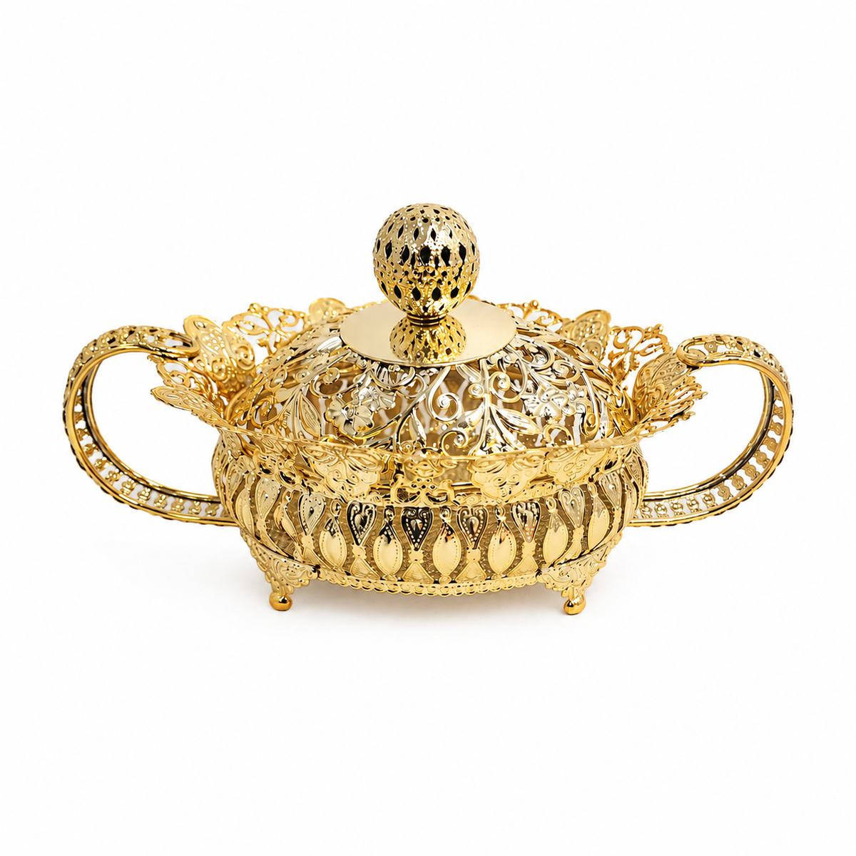 Luxury Gold Sugar Bowl with Lid – Decorative Candy & Dates Serving Jar