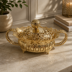 Luxury Gold Sugar Bowl with Lid – Decorative Candy & Dates Serving Jar