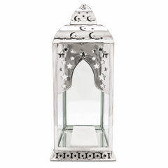 Modern Ramadan Lantern – Silver Decorative Candle Holder with Glass Panels