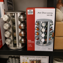 Rotating Spice Rack with 16 Glass Jars – Stainless Steel