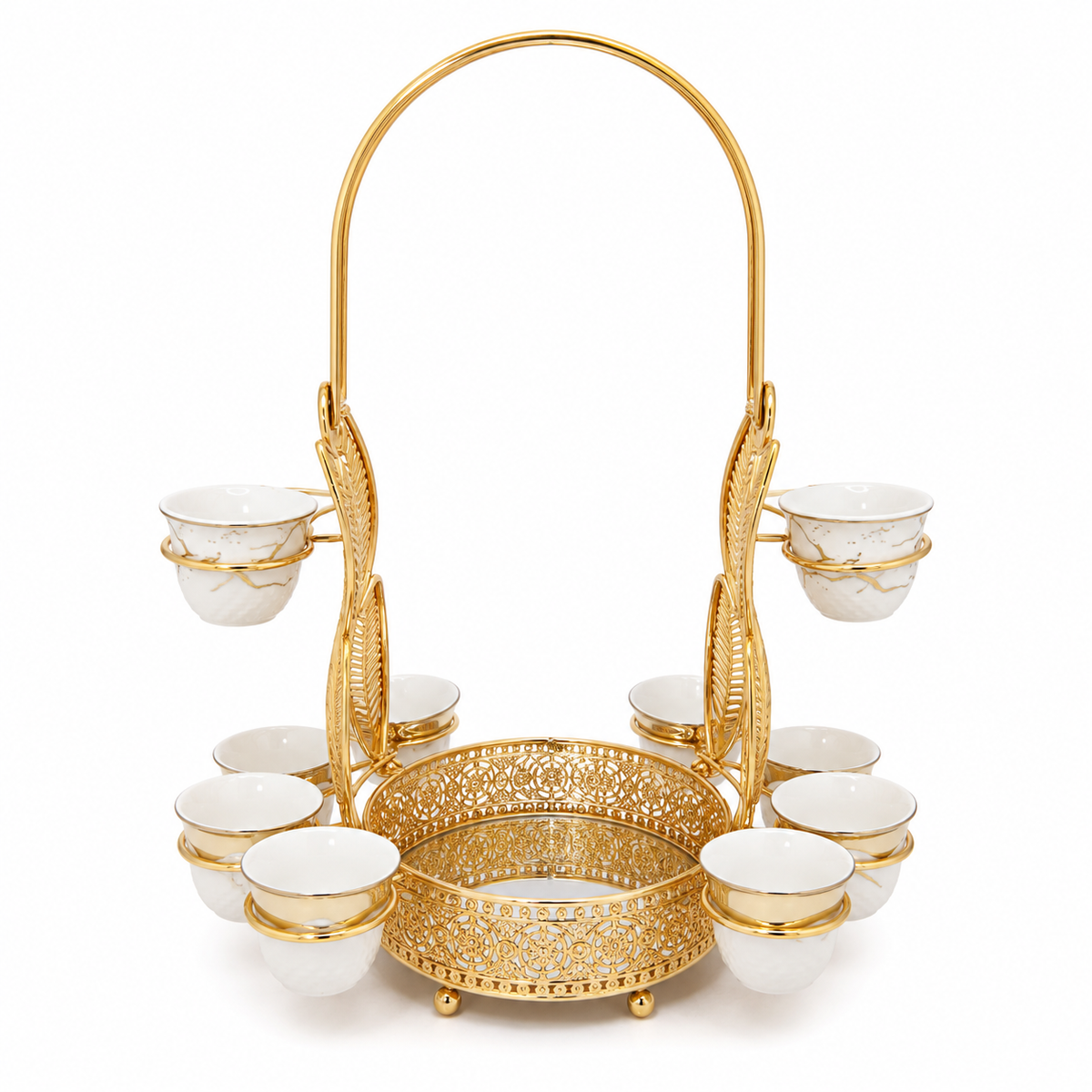 Luxury Arabic Serving Stand with Cups – Gold Finish