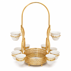 Luxury Arabic Serving Stand with Cups – Gold Finish