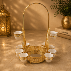 Luxury Arabic Serving Stand with Cups – Gold Finish