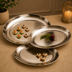 Hammered Metal Serving Tray Set