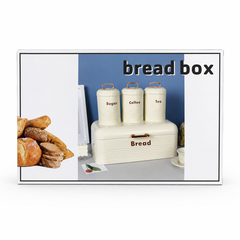 4PC Kitchen Storage Set Bread Box Coffee Tea Sugar Canisters Cream White Metal Set