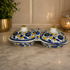 Ceramic Double Serving Dish with Lids – Floral Design