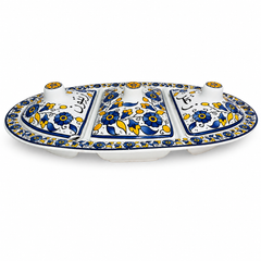 3-Compartment Ceramic Serving Tray with Lids – Floral Arabic Design