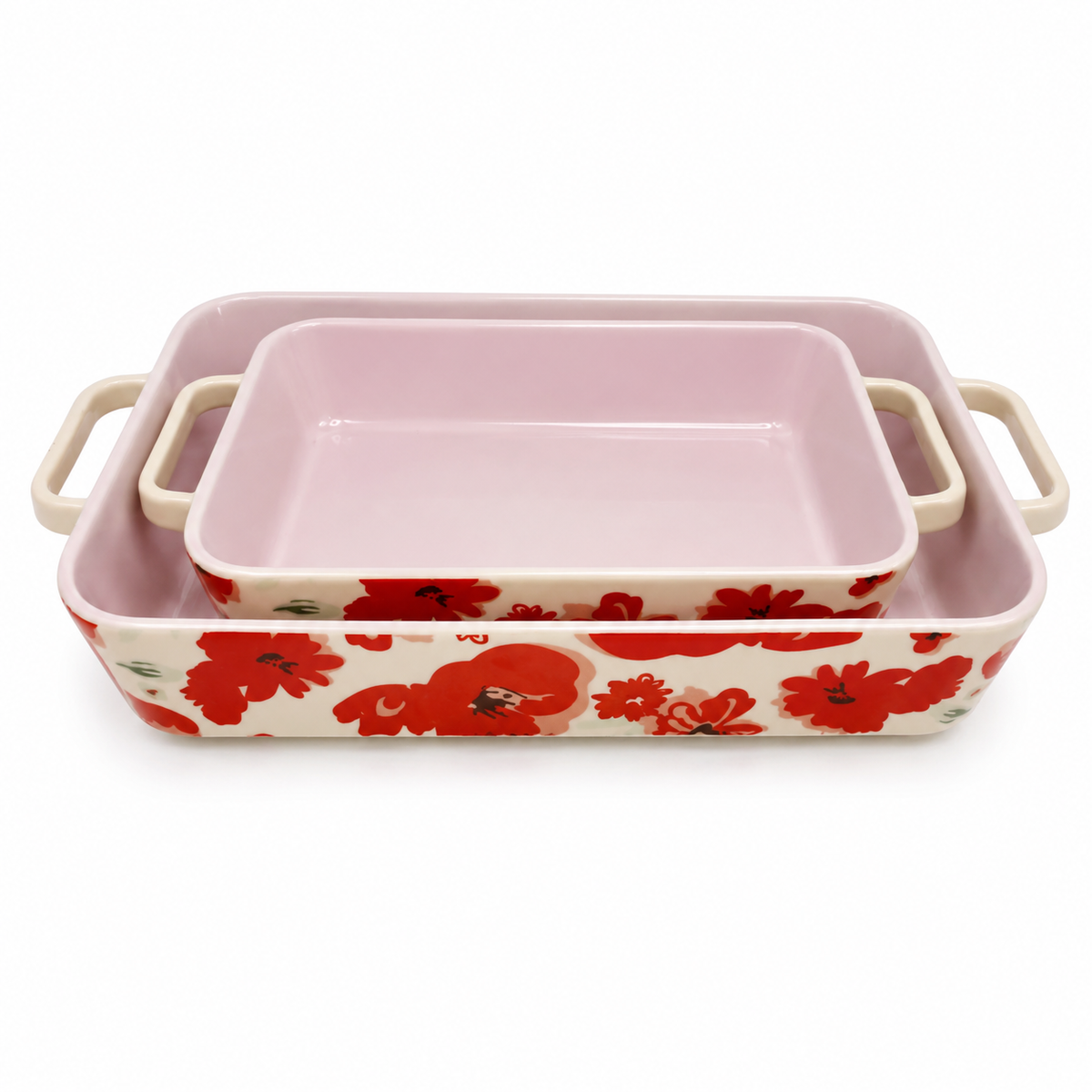 2-Piece Ceramic Baking Dish Set – Floral Design