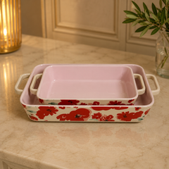 2-Piece Ceramic Baking Dish Set – Floral Design