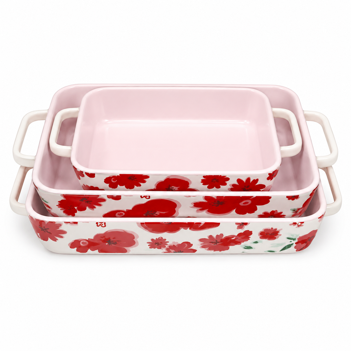 3-Piece Ceramic Baking Dish Set – Floral Design