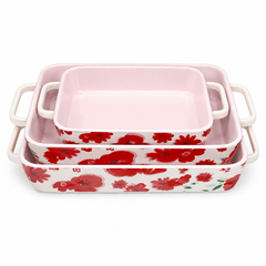 3-Piece Ceramic Baking Dish Set – Floral Design