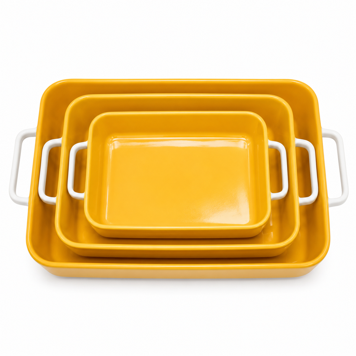 3-Piece Ceramic Baking Dish Set – Floral Design (Orange Interior)