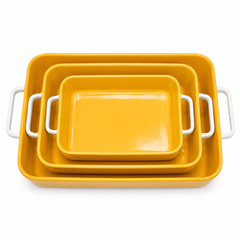 3-Piece Ceramic Baking Dish Set – Floral Design (Orange Interior)