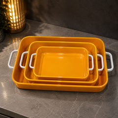 3-Piece Ceramic Baking Dish Set – Floral Design (Orange Interior)