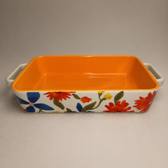 3-Piece Ceramic Baking Dish Set – Floral Design (Orange Interior)