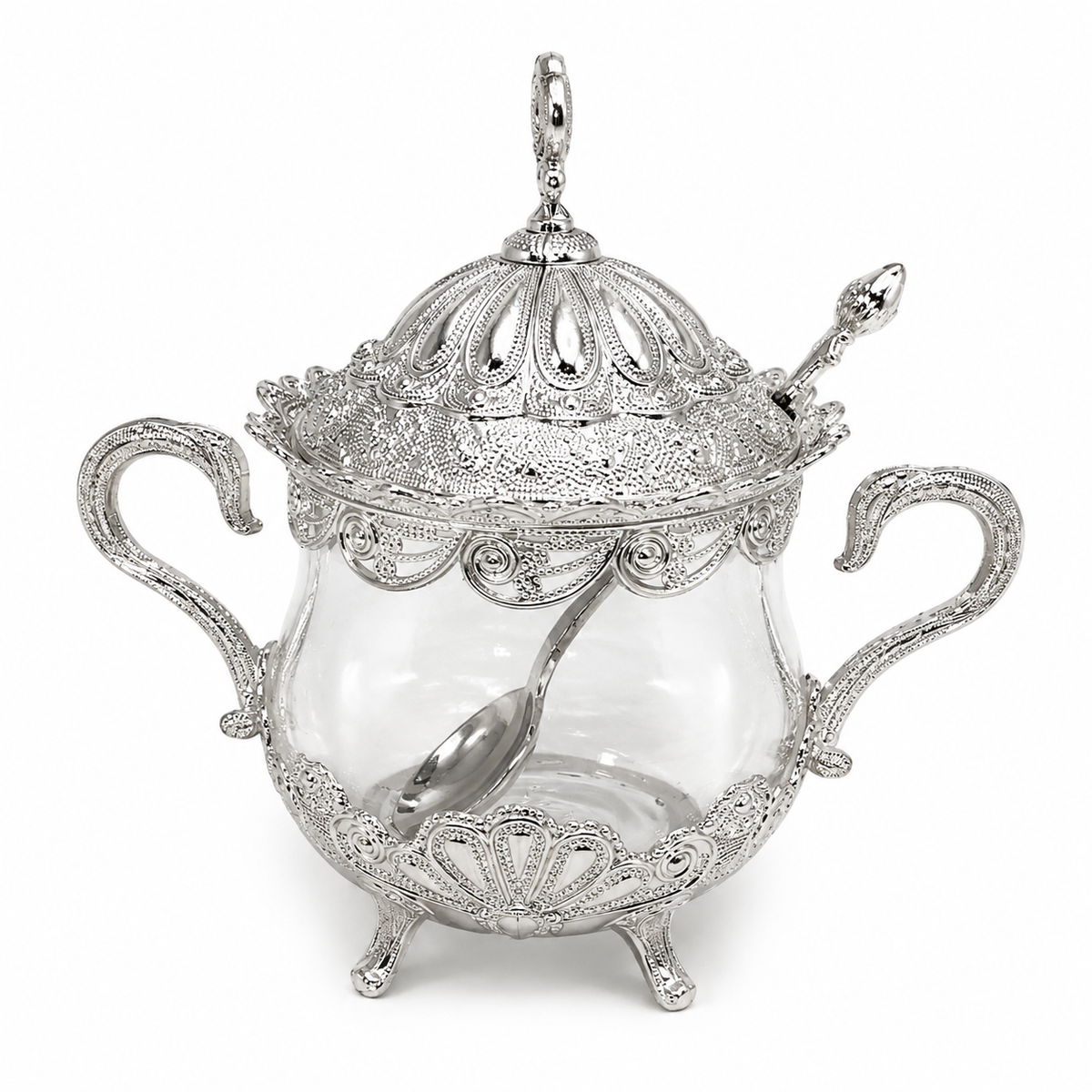 Elegant Glass Sugar Bowl with Lid