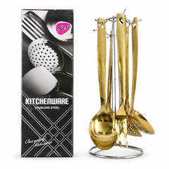 7PCS Gold Kitchen Utensil Set Stainless Steel Cooking Tools with Stand