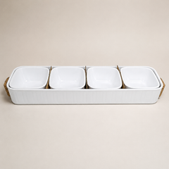 4-Piece Ceramic Serving Bowl Set with Tray