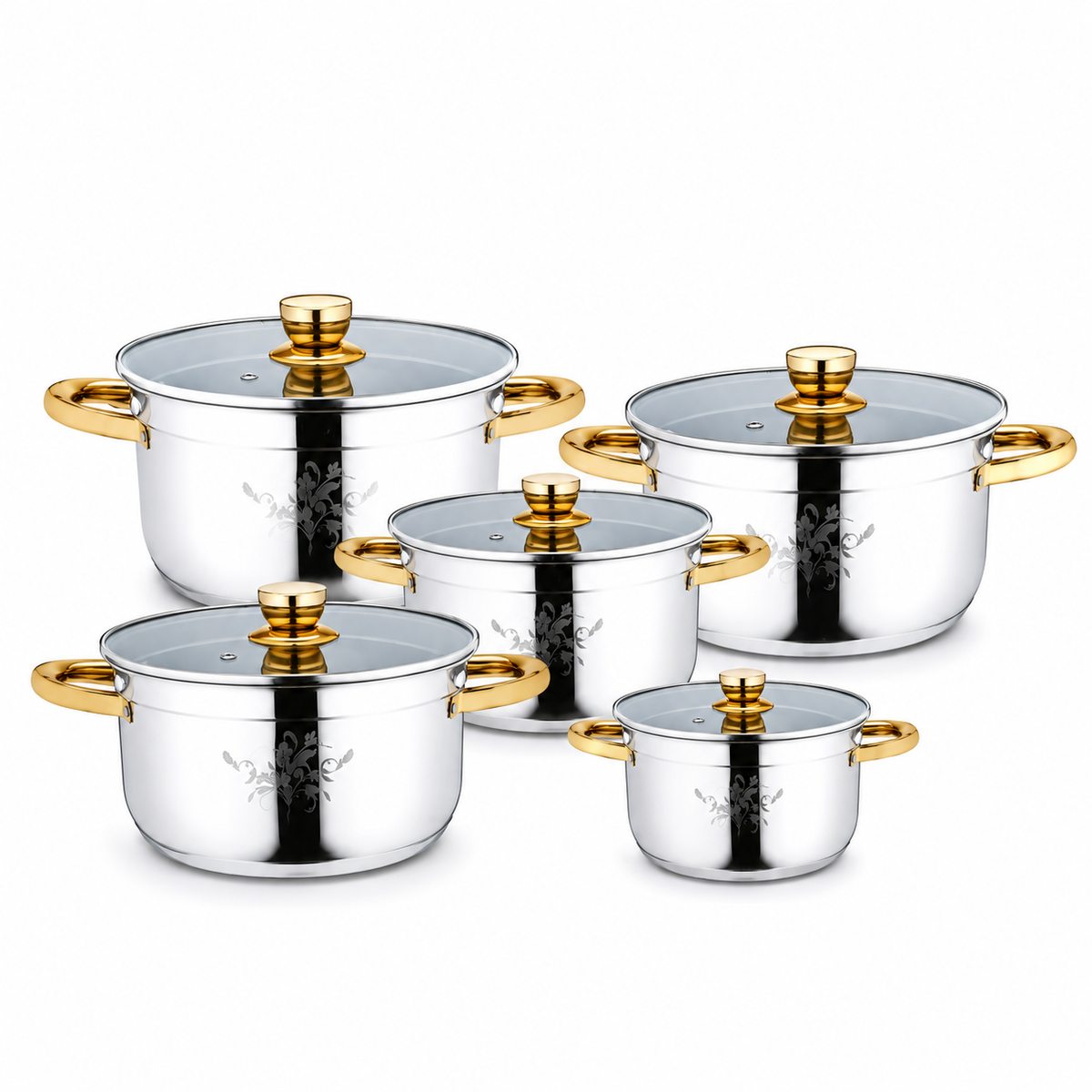 10-Piece Stainless Steel Cookware Set with Glass Lids