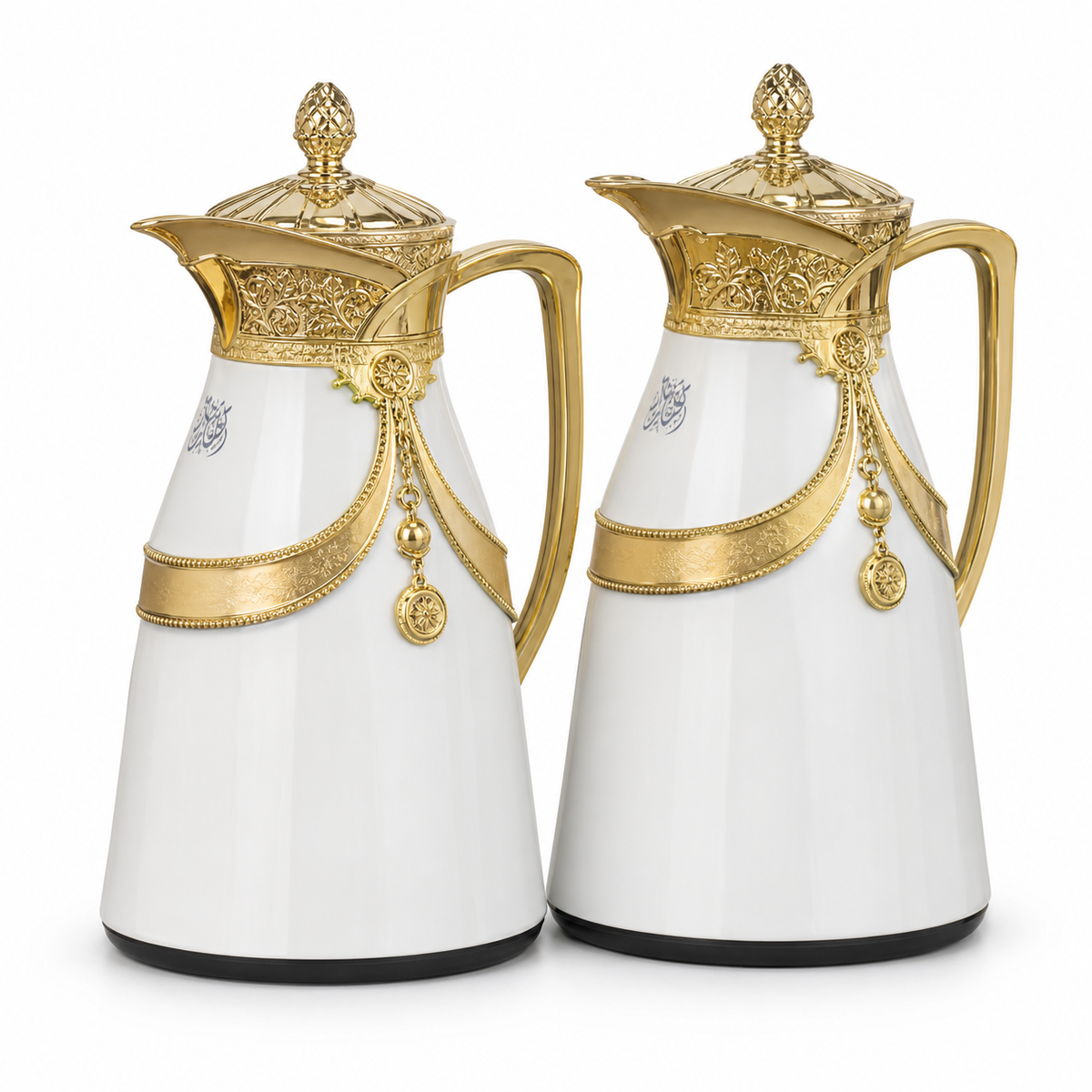 Purple metal flask gift set with gold-tone lid and handle, 0.7 L and 1.0 L