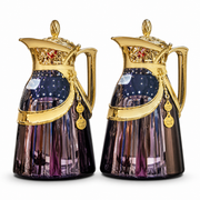 Purple metal flask gift set with gold-tone lid and handle, 0.7 L and 1.0 L