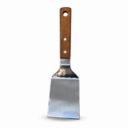 Stainless steel flat scraper with silver blade and brown wooden handle
