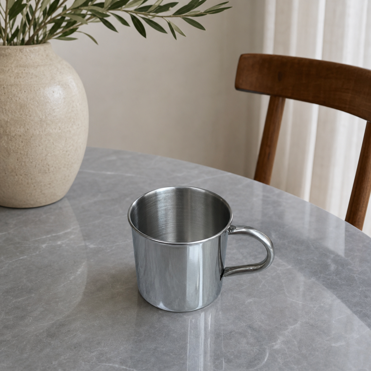 Silver stainless steel cup