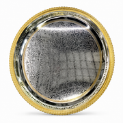 Round stainless steel serving tray, 43 cm, silver with gold rim