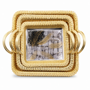 Gold and silver stainless steel serving tray set, three pieces