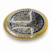 Round gold and silver stainless steel serving tray set, two pieces