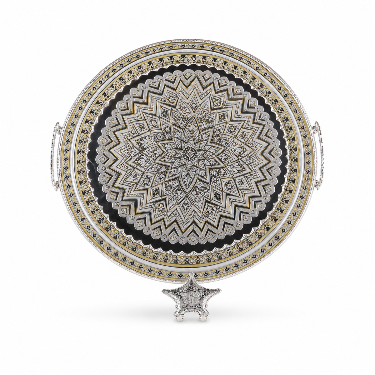Stainless Steel Round Serving Tray Set, 2-Piece, Silver