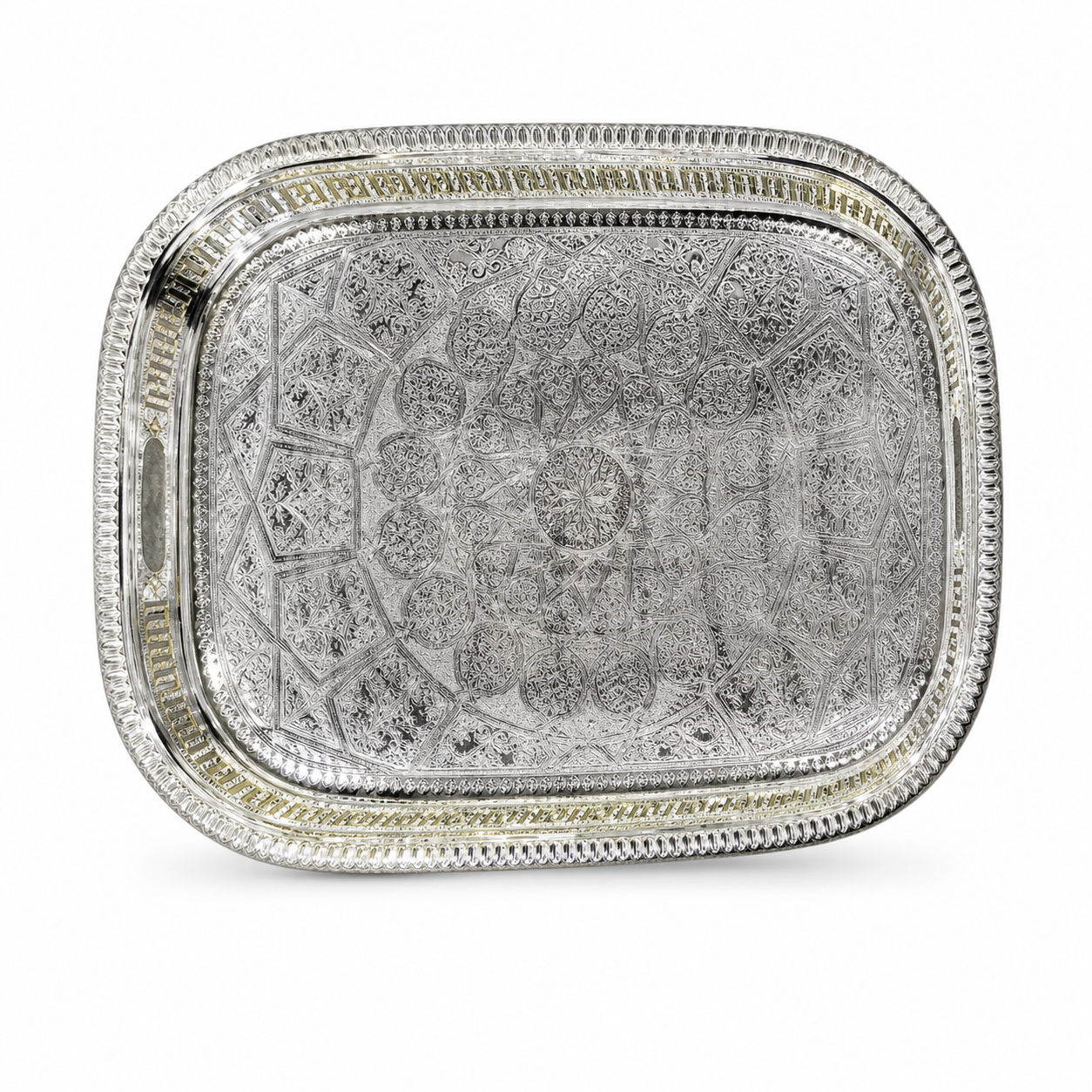 Silver stainless steel rectangular serving tray, 55 × 40 cm