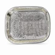 Silver stainless steel rectangular serving tray, 55 × 40 cm