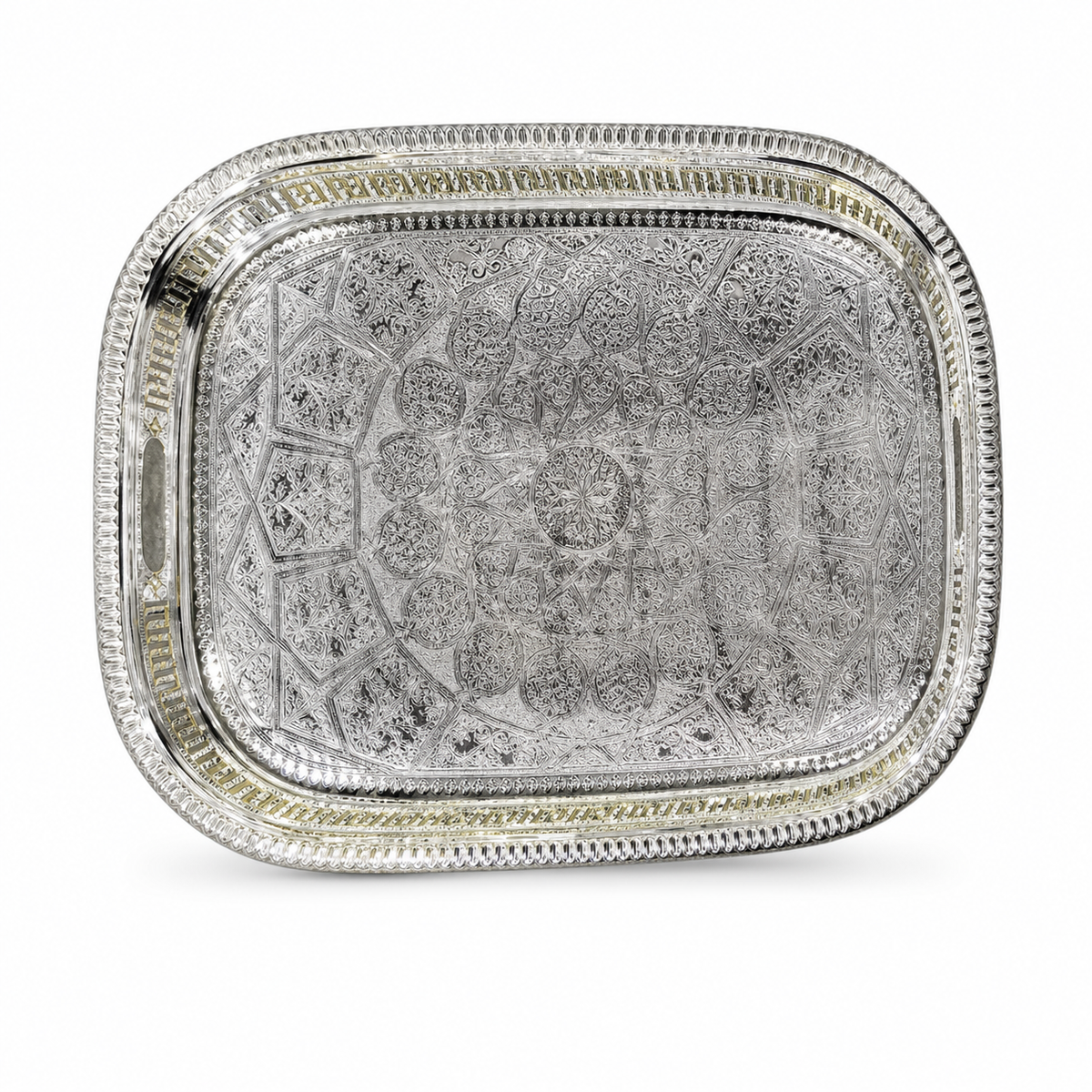 Silver stainless steel rectangular serving tray, 55 × 40 cm