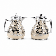Two-piece dallah coffee flask set in silver with cream-toned base