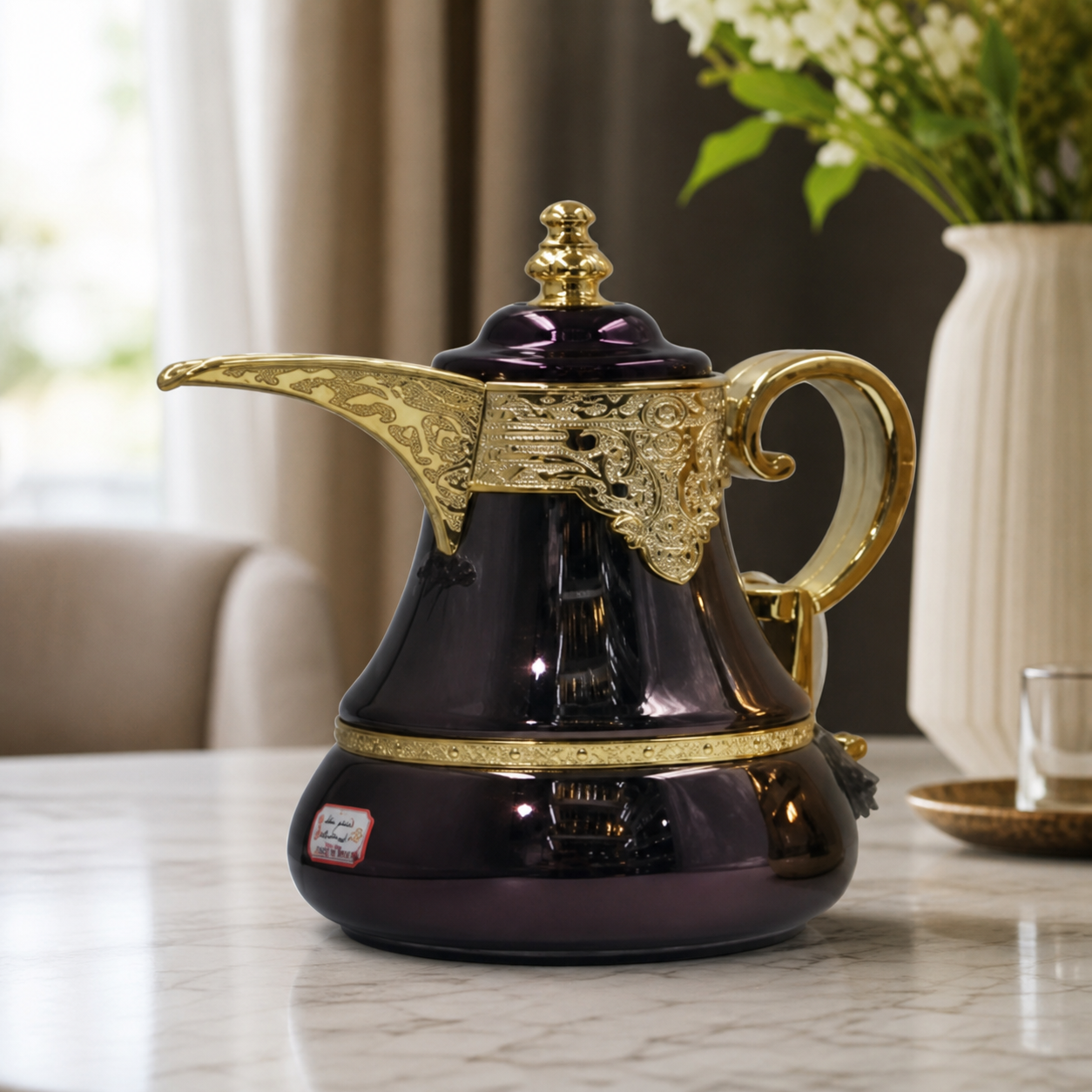 Dallah coffee flask with gold-tone trim, 1 litre