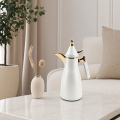 Dallah Coffee Flask, 1 L, White and Gold