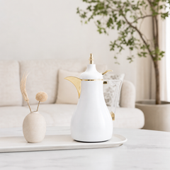 Dallah Coffee Flask, 1 L, White and Gold