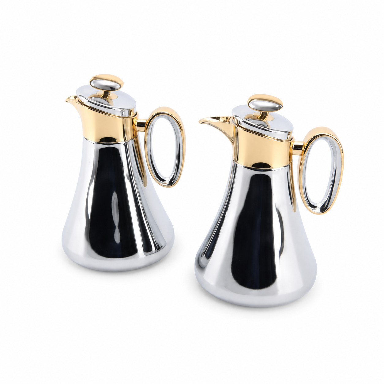 Two-piece white dallah coffee flask set with gold-tone trim