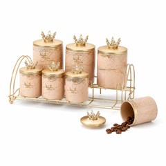 Ceramic Spice and Seasoning Jar Set with Stand, Coffee and Gold