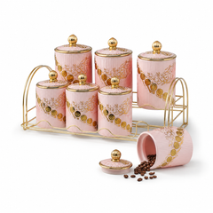 Ceramic Spice and Seasoning Jar Set with Stand, Pink and Gold