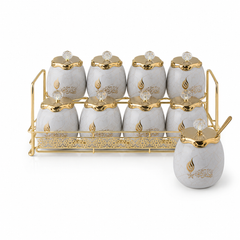 Ceramic Seasoning Canister Set with Gold-Tone Rack — White & Gold